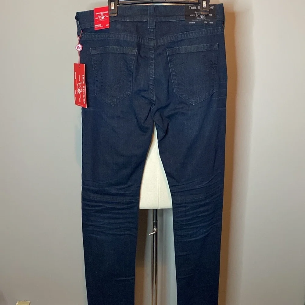 NWT True Religion 'Rocco' Relaxed Skinny Jeans in Dark Blue Denim (34W x 34L)